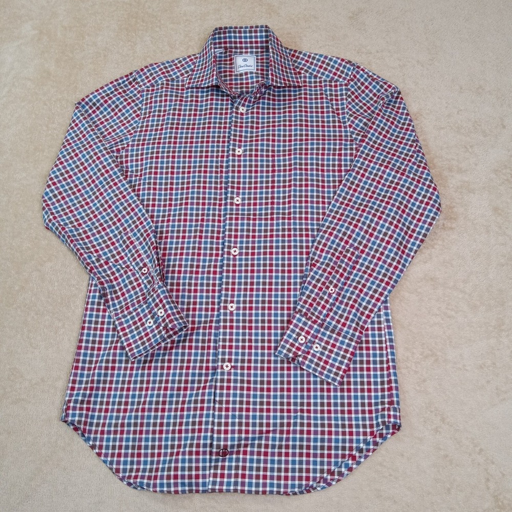 David Donahue Long Sleeve Button Up Dress‎ Shirt Men's Small Red Blue